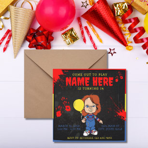 Chucky Doll Blue Red Yellow Bloody Invitation