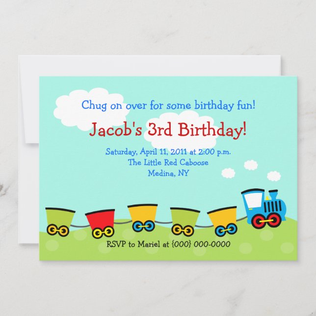 Chugga Choo Choo Train 5x7 Birthday Invitation (Front)