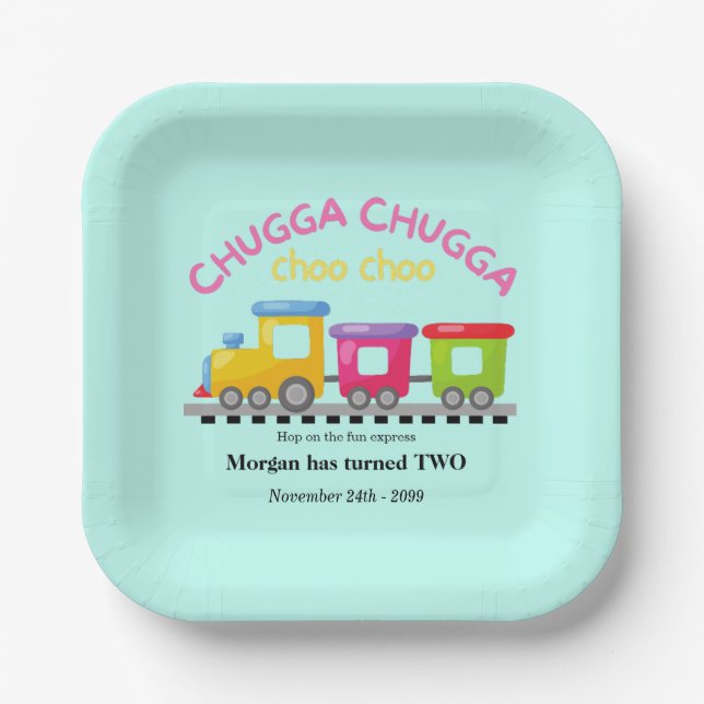 Chugga Choo Train Themed Cartoon 2nd Birthday  Paper Plate (Front)