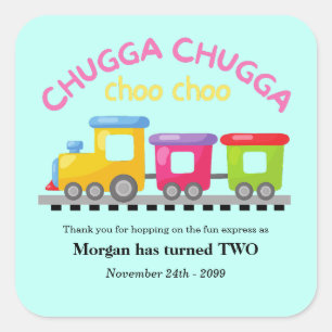 Chugga Choo Train Themed Cartoon 2nd Birthday  Square Sticker