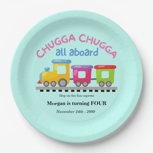 Chugga Choo Train Themed Cartoon Any Age Birthday  Paper Plate (Front)