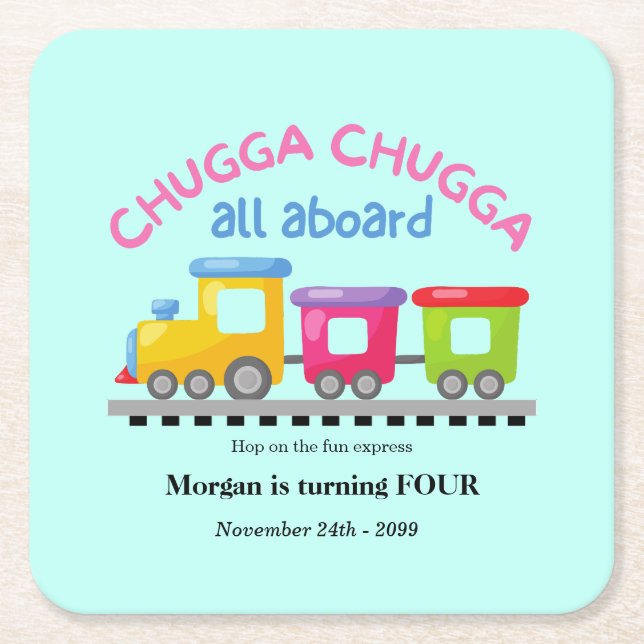 Chugga Choo Train Themed Cartoon Any Age Birthday  Square Paper Coaster (Front)