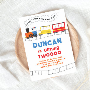 Chugga Chugga Choo Choo Train 2nd Birthday Invitation
