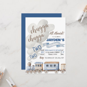 Chugga Chugga Two Two All Aboard Train Birthday Invitation