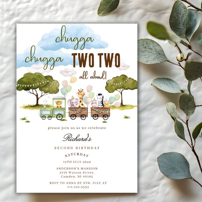 Chugga Chugga Two Two Animals Train 2nd Birthday  Invitation (Creator Uploaded)