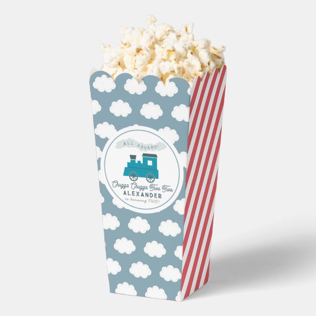 Chugga Chugga Two Two Blue 2nd Birthday Popcorn Favour Box (Popped)