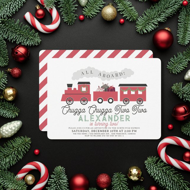 Chugga Chugga Two Two Christmas Train 2nd Birthday Invitation (Creator Uploaded)