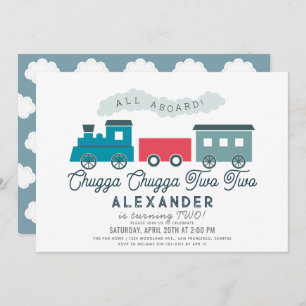 Chugga Chugga Two Two Train Blue Boy 2nd Birthday Invitation