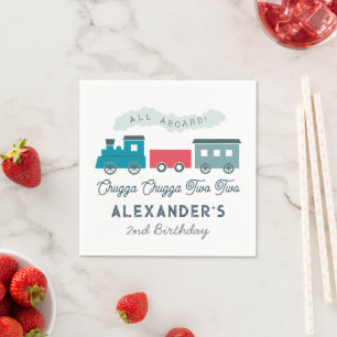 Chugga Chugga Two Two Train Blue Boy 2nd Birthday Napkin