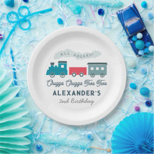 Chugga Chugga Two Two Train Blue Boy 2nd Birthday Paper Plate