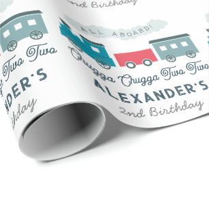 Chugga Chugga Two Two Train Blue Boy 2nd Birthday Wrapping Paper