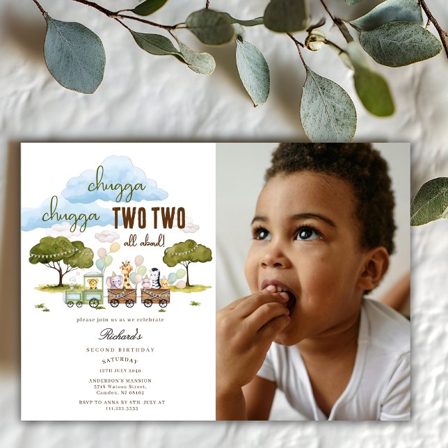 Chugga Chugga Two Two Train Photo 2nd Birthday  Invitation (Creator Uploaded)