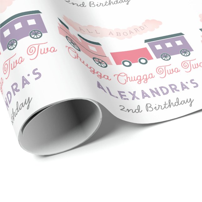 Chugga Chugga Two Two Train Pink Girl 2nd Birthday Wrapping Paper (Roll Corner)