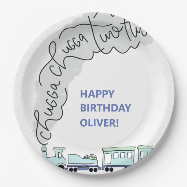 Chugga Chugga Two Two Train Second Birthday Party  Paper Plate (Front)