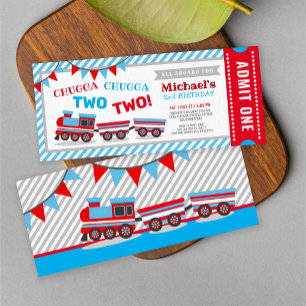 Chugga chugga two two train ticket birthday invitation