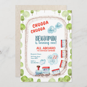 Chugga Train Choo Boy Red Blue Birthday Rails Invitation
