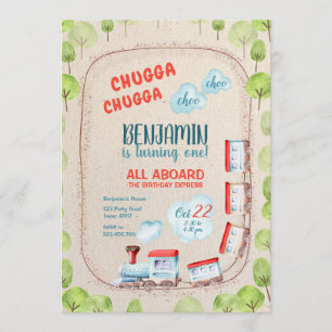 Chugga Train Choo Boy Red Blue Birthday Rails Invitation