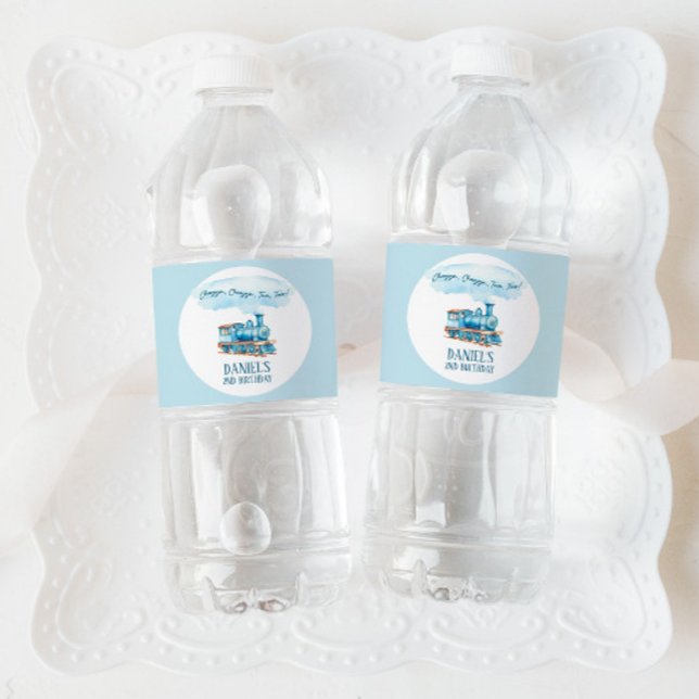 Chugga Two Two Choo Choo Train 2nd Birthday Party Water Bottle Label (Creator Uploaded)