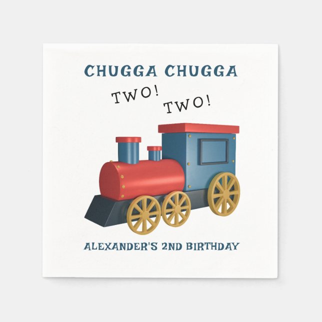 Chugga Two Two Train Second Birthday Napkin (Front)