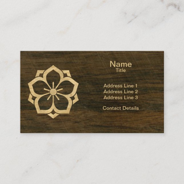Chuinyaekikyo Japanese Kamon Cherry Blossom Wood Business Card (Front)