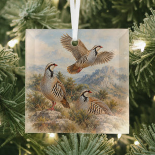 Chukar Partridge Art Glass Tree Decoration
