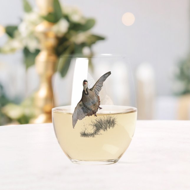 Chukar Partridge  Art Stemless Wine Glass (Insitu (Wedding))