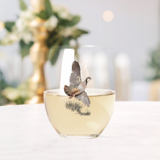 Chukar Partridge  Art Stemless Wine Glass (Insitu (Wedding))