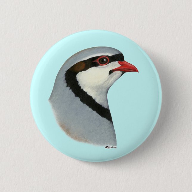 Chukar:  Partridge Head 6 Cm Round Badge (Front)