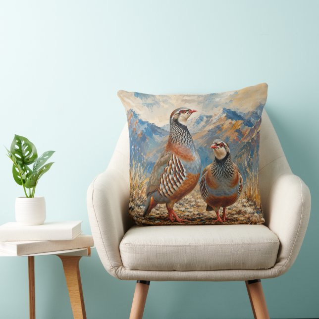 Chukar Partridge Pair Art  Cushion (Chair)