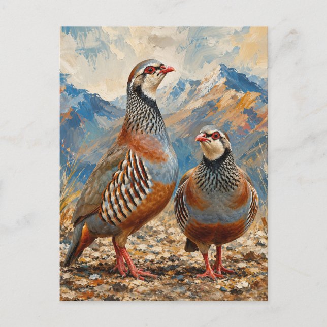 Chukar Partridge Pair Art  Holiday Postcard (Front)