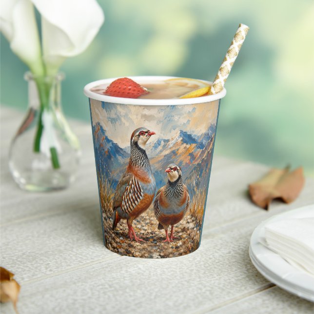 Chukar Partridge Pair Art  Paper Cups (Insitu)
