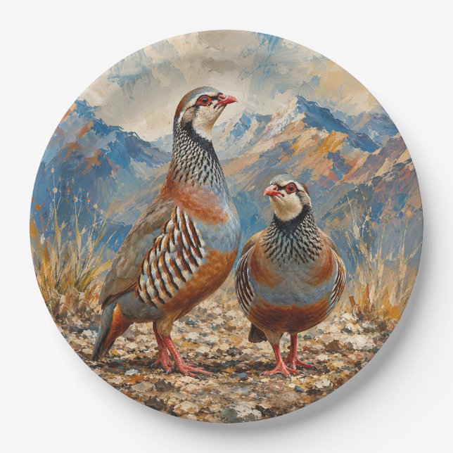 Chukar Partridge Pair Art  Paper Plate (Front)