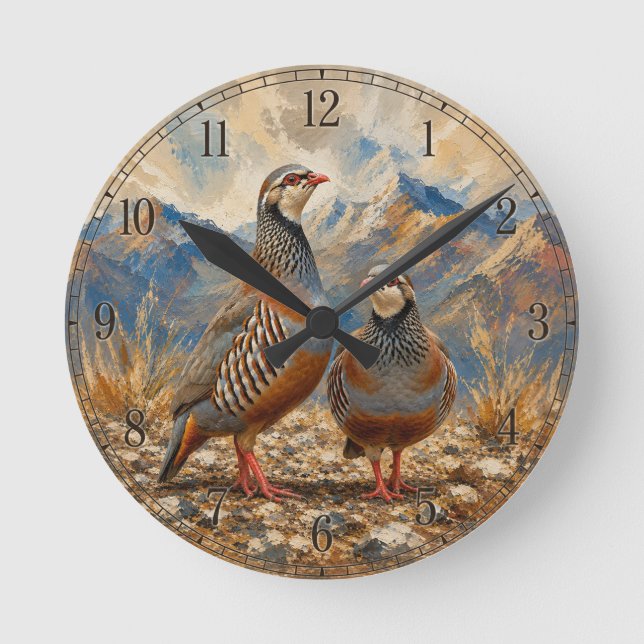 Chukar Partridge Pair Art  Round Clock (Front)
