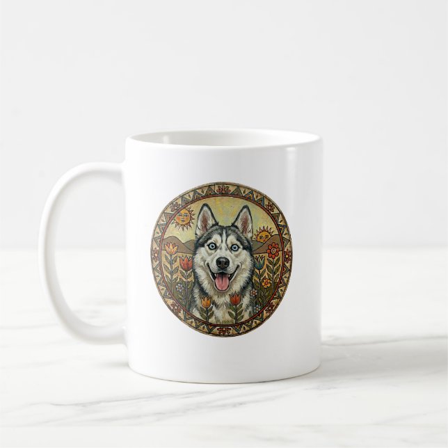 Chukchi Charmer Edition: Naive Art Siberian Husky Coffee Mug (Left)