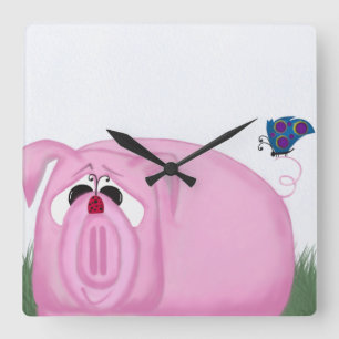 Chumley The Pig And His Visitors Square Wall Clock