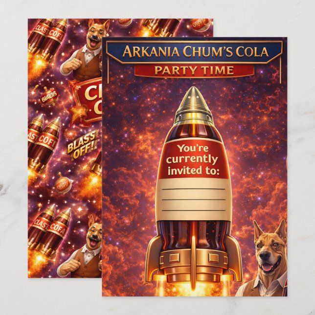 Chums: retro sci-fi rocket ship birthday invitatio invitation (Front/Back)