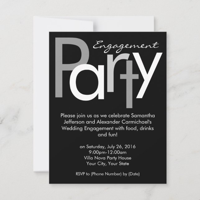 Chunky Black and White Engagement Party Invitation (Front)