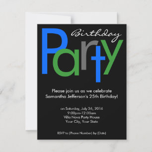 Chunky Block Blue Black Birthday Party Invitation