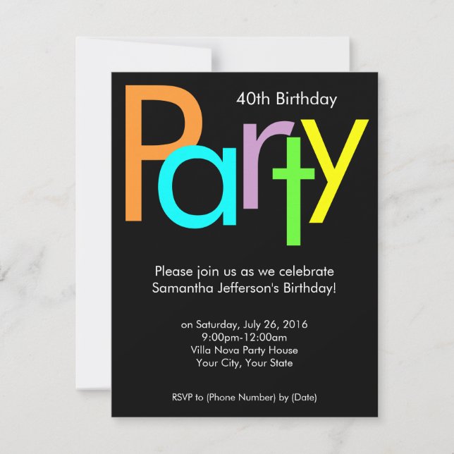 Chunky Block Colours 40th Birthday Party Invitatio Invitation (Front)