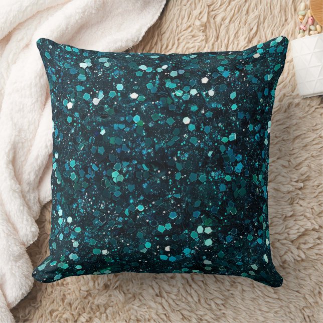 Chunky Blue Aqua Glitz Glitter Christmas Cushion (Blanket)