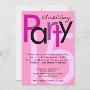 Chunky Bold Pink Type Birthday Party Invitation