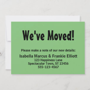 Chunky, Casual "We've Moved" Bright Green Cards