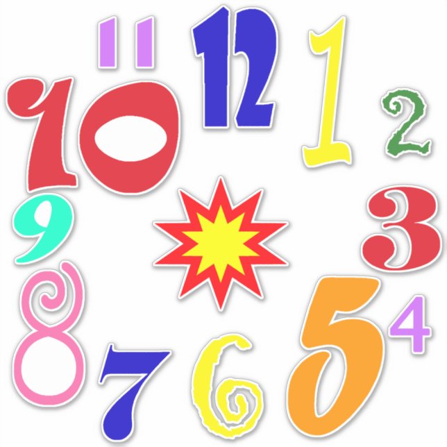 Chunky colourful quirky fun numbers 1 - 12 (Front)