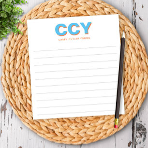 Chunky Initials Blue and Orange Personalised Lined Notepad