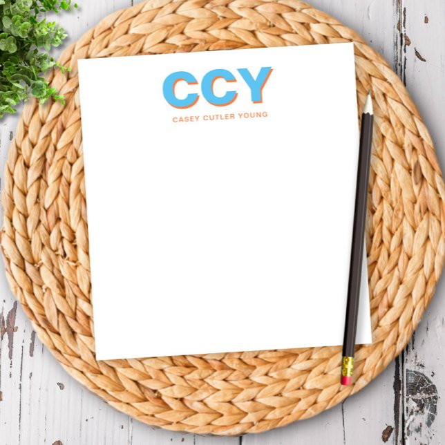 Chunky Initials Blue and Orange Personalised Notepad (Creator Uploaded)