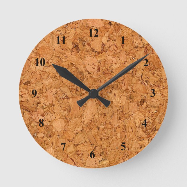 Chunky Natural Cork Wood Grain Look Round Clock (Front)