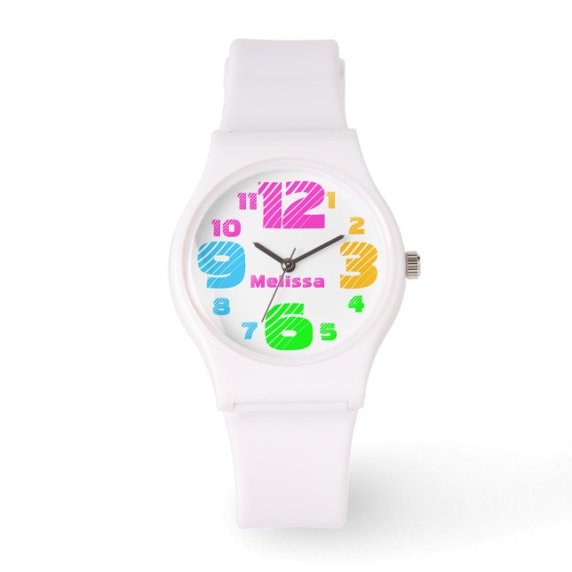 Chunky Neon Numbers Women's White Watch (Front)