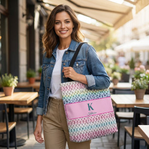 Chunky Pastel Knit Monogram Personalised Name Tote Bag