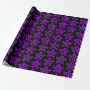 Chunky Purple Snowflakes on Black Wrapping Paper