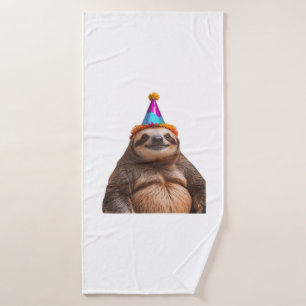 Chunky Sloth birthday party hat gift funny meme pr Bath Towel